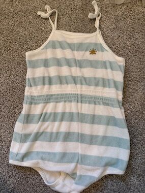 Girls Light Blue & White Striped Tie-Shoulder Romper with Sun Embroidery